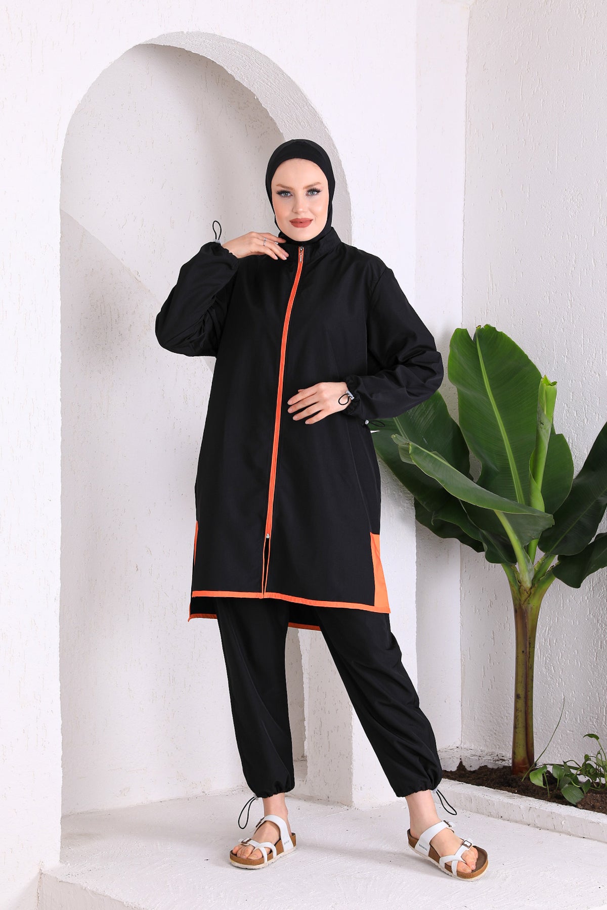 Full Cover Swimsuit Burkini With Zip
