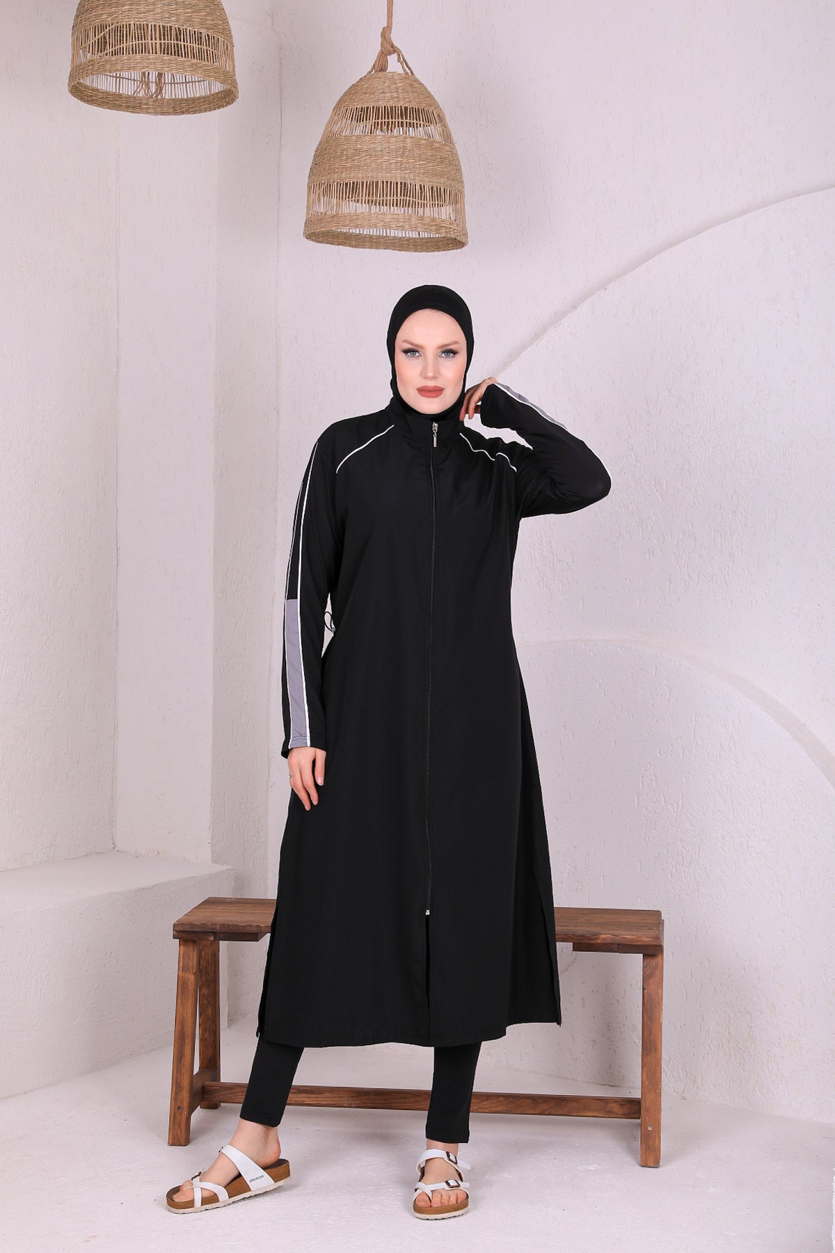 Full Cover Swimsuit Burkini With Zip