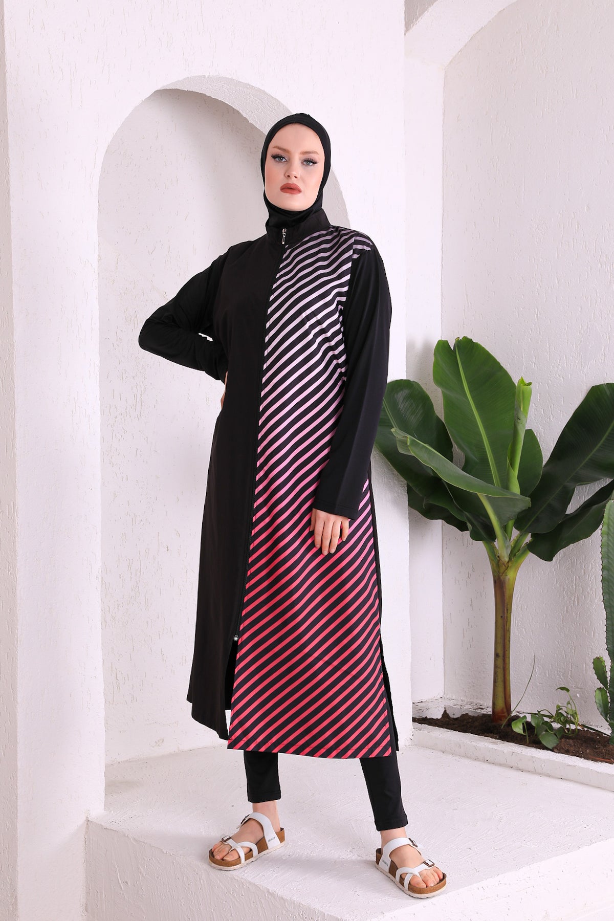 Full Cover Swimsuit Burkini With Zip