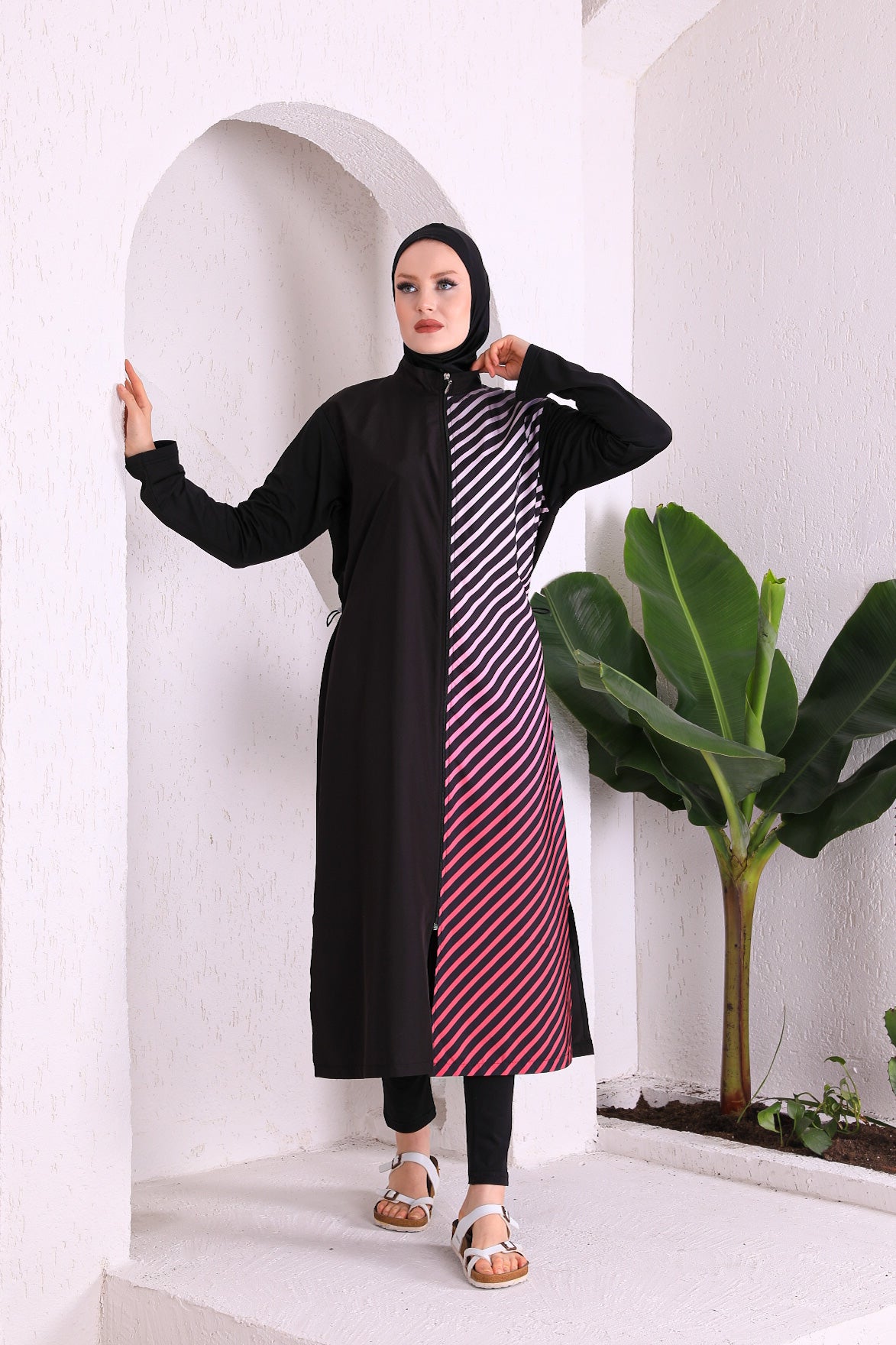 Full Cover Swimsuit Burkini With Zip