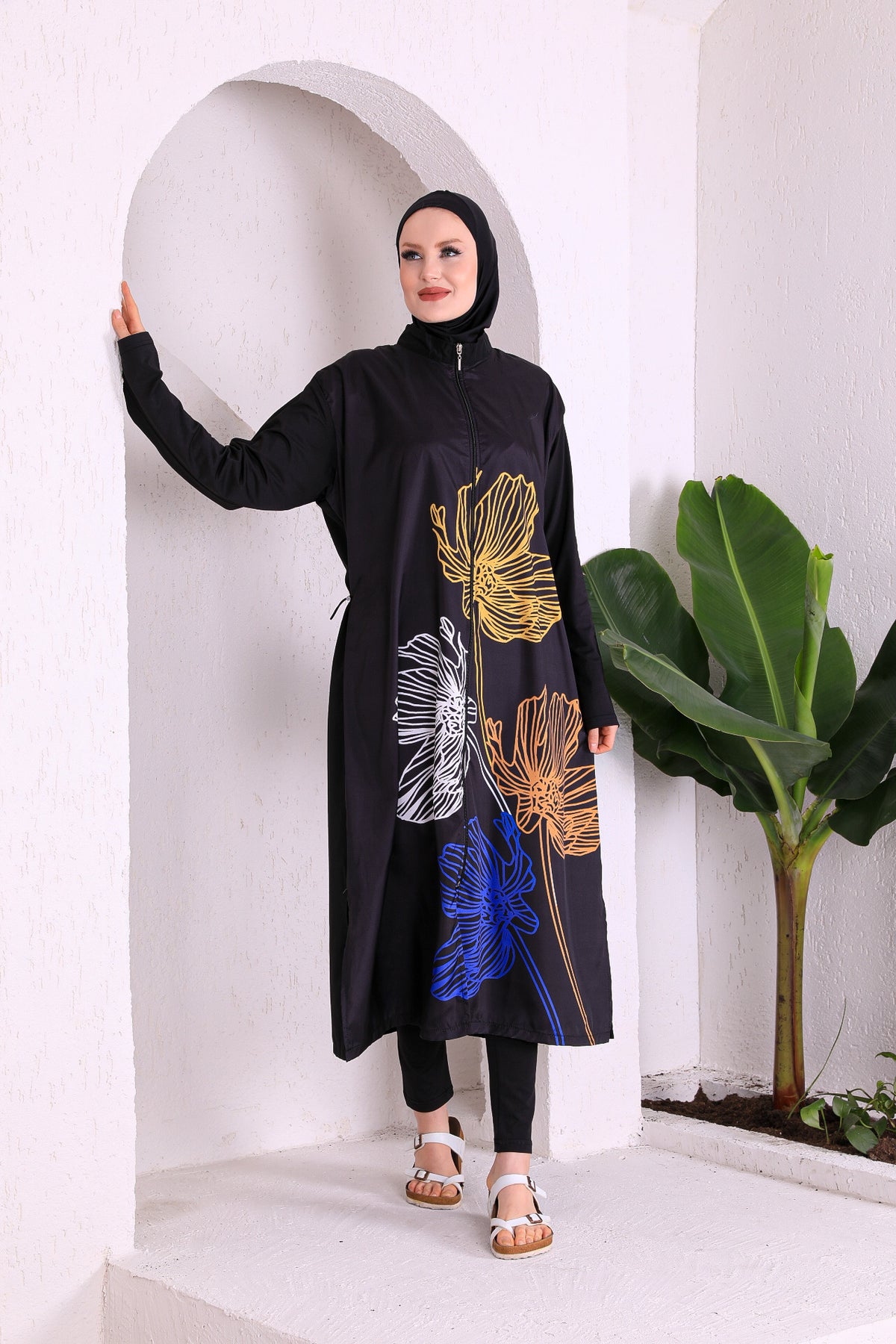 Full Cover Swimsuit Burkini With Zip