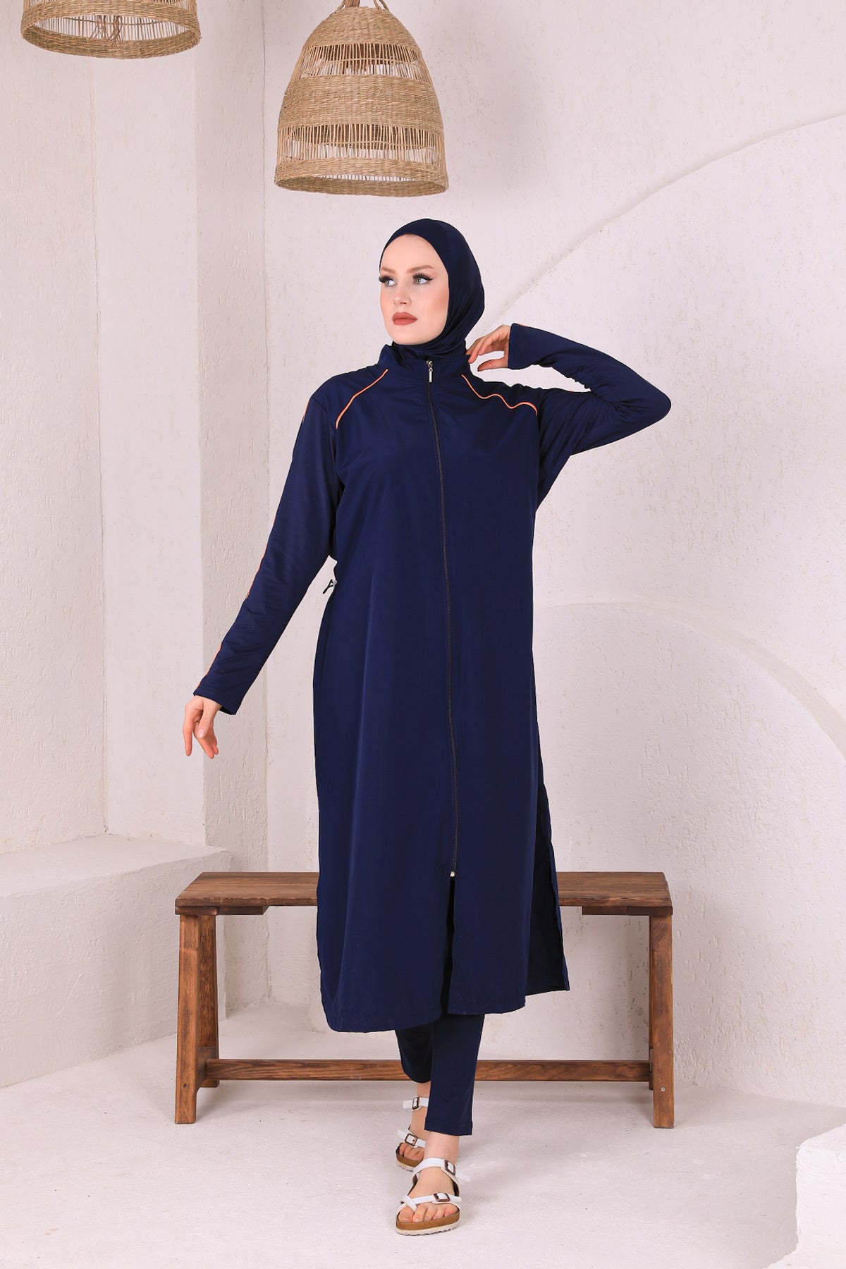 Full Cover Swimsuit Burkini With Zip
