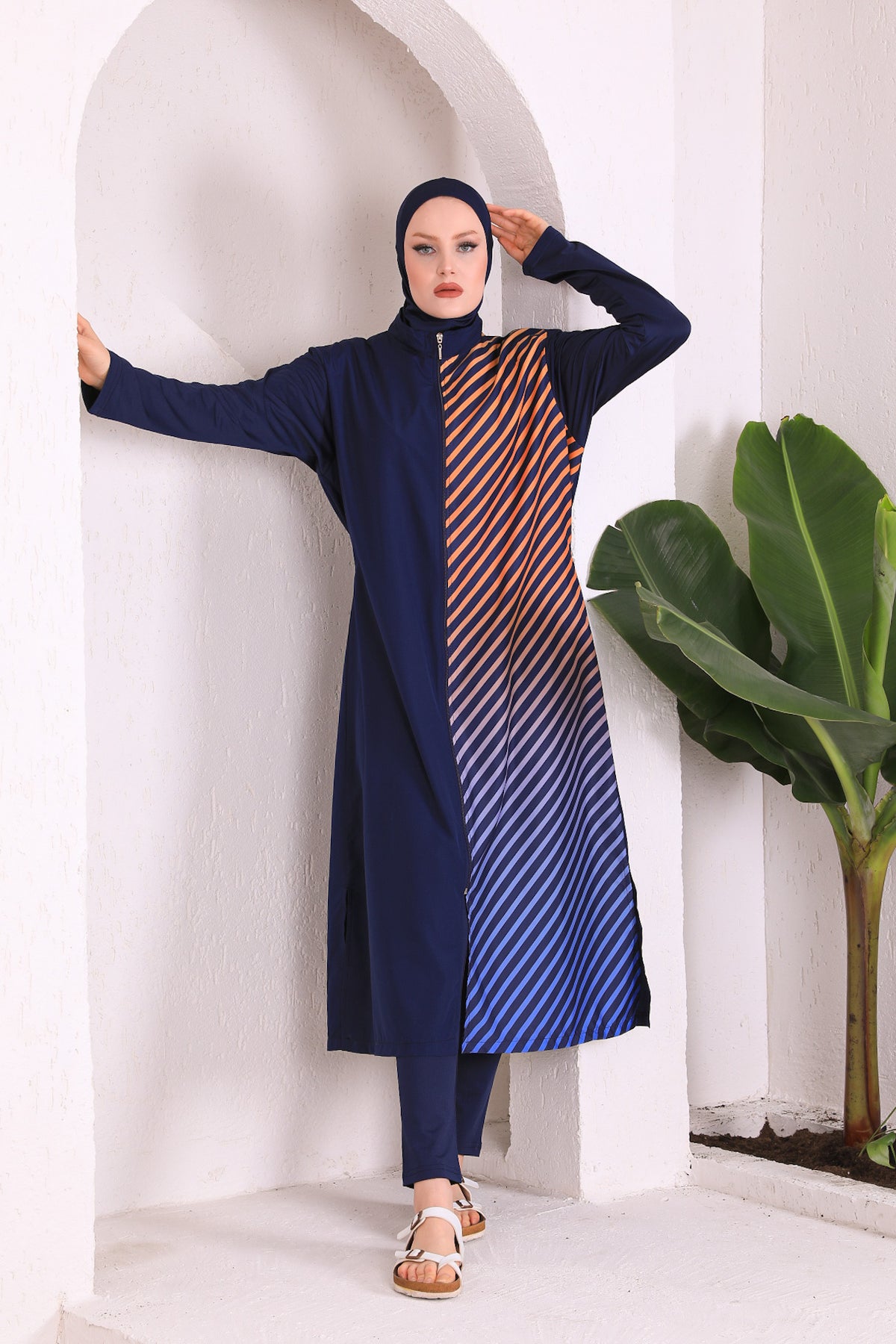 Full Cover Swimsuit Burkini With Zip