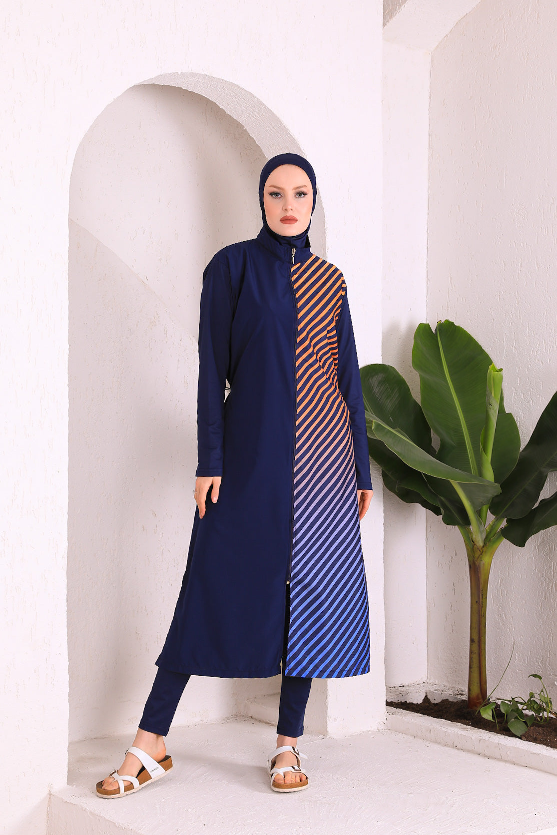 Full Cover Swimsuit Burkini With Zip